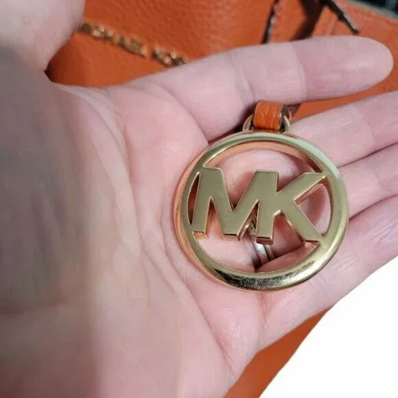 Michael Kors‎ Junie MD Leather Tote Travel Shoulder Handbag Burnt Orange Pebbled - Picture 3 of 16